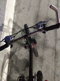 High angle view of bicycle wheel
