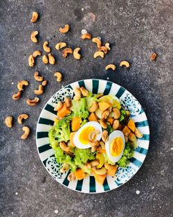 High angle view of breakfast on table