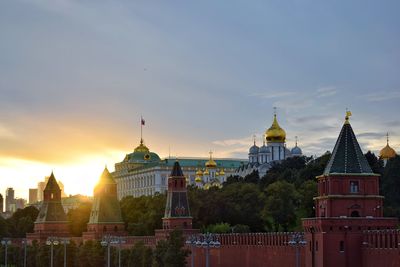 Spasskaya tower against sky during sunset