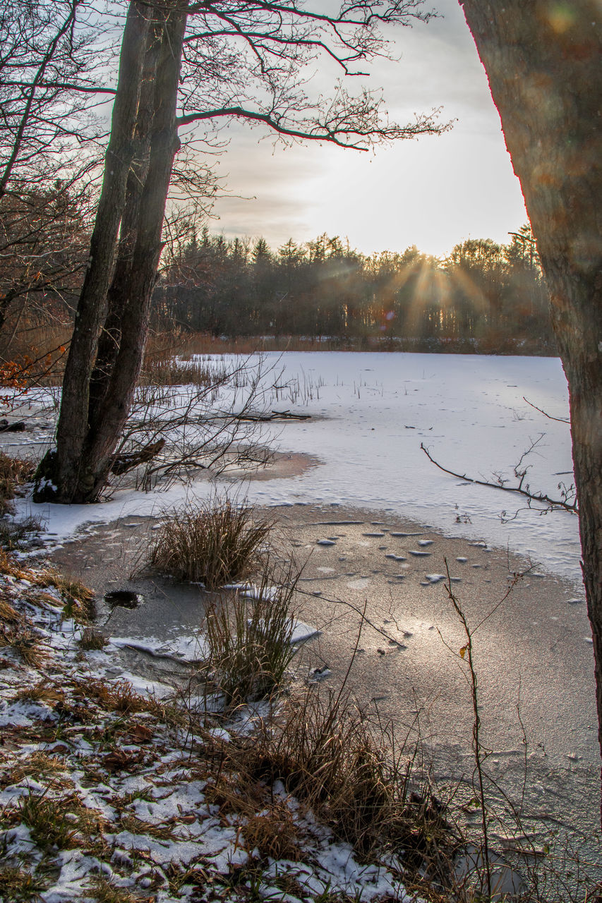 SCENIC VIEW OF FROZEN LAKE AGAINST SKY