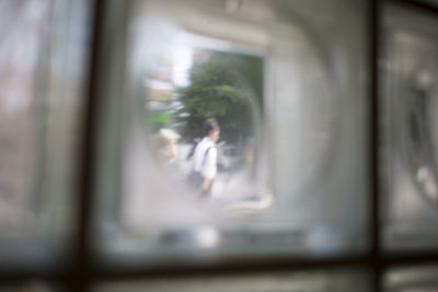 Reflection of train on window