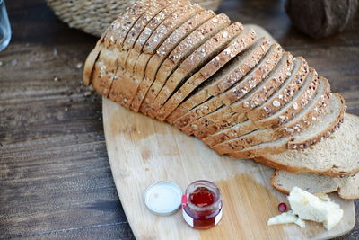 High angle view of sliced bread on table