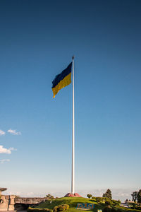 Low angle view of flag against clear sky