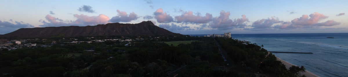 Panoramic view of sea against sky during sunset