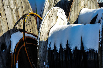 Close-up of icicles on snow covered landscape