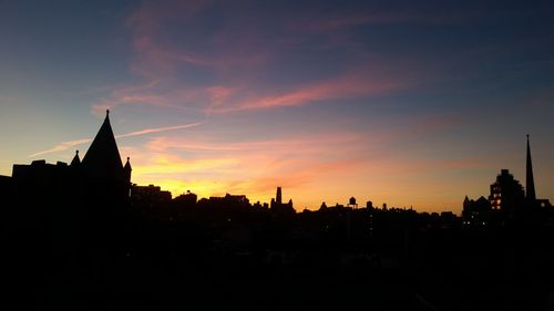 Silhouette of buildings at sunset