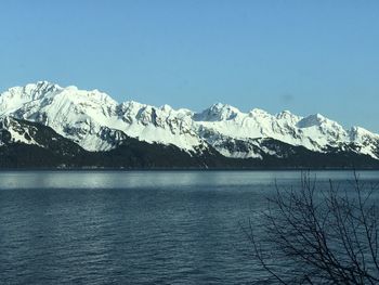 Scenic view of lake against clear sky