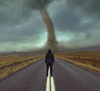 sky, the way forward, road, rear view, landscape, cloud - sky, country road, transportation, tranquil scene, field, tranquility, cloudy, cloud, standing, nature, diminishing perspective, vanishing point, full length