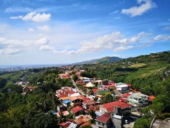 High angle view of townscape against sky