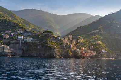 Scenery around riomaggiore, a village at a coastal area named cinque terre in liguria