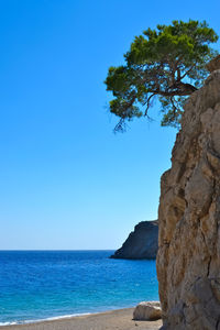 Scenic view of sea against clear blue sky