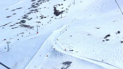 High angle view of snow covered landscape