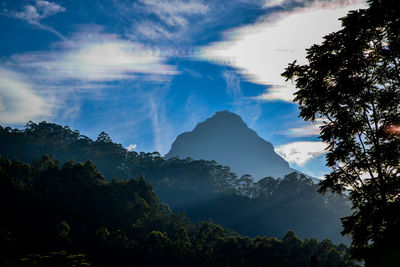 Scenic view of silhouette mountains against sky