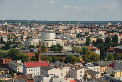 High angle view of townscape against sky