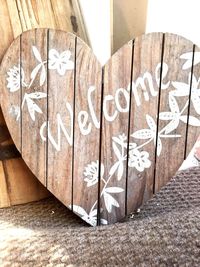 Close-up of heart shape on wood