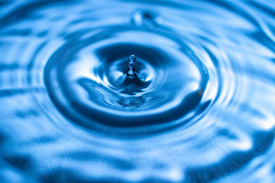 Close-up of drop falling on water