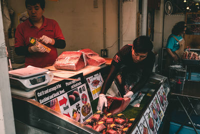 High angle view of people for sale at market