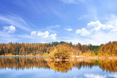 Scenic view of lake against sky during autumn