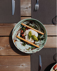 High angle view of meal served on table