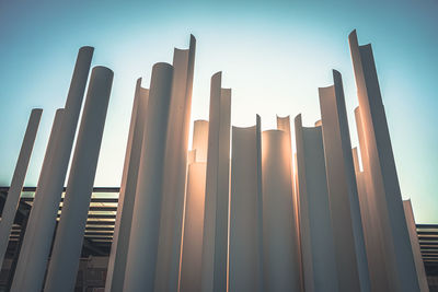 Low angle view of modern building against clear sky