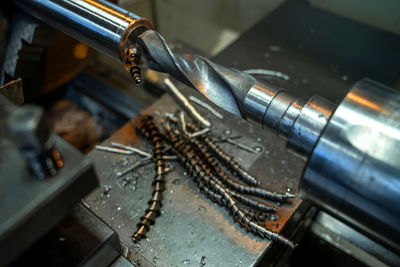 High angle view of machinery in machine