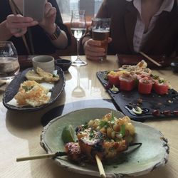 High angle view of people having food