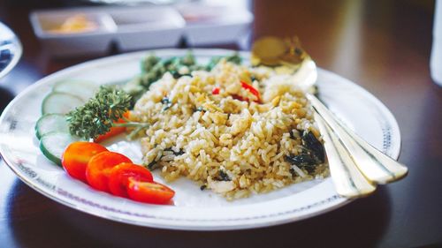 Close-up of food in plate on table