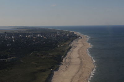 High angle view of sea against clear sky