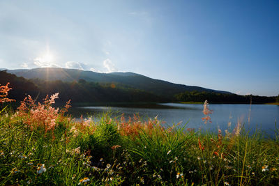 Scenic view of lake against sky
