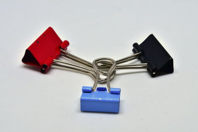 Close-up of keys on table against white background