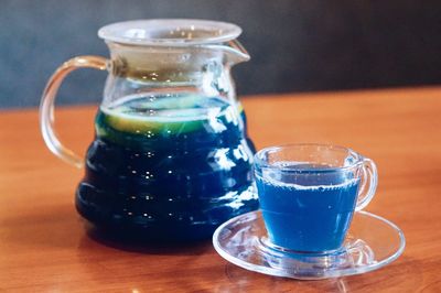 Close-up of drink served on table