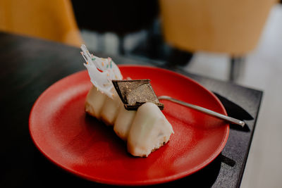 Close-up of dessert in plate on table