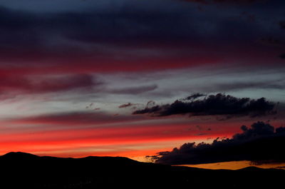 Scenic view of dramatic sky over silhouette landscape