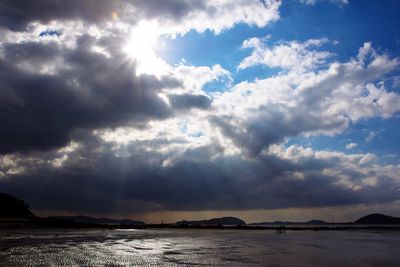 View of calm sea against cloudy sky