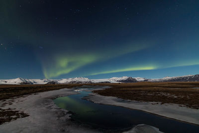 Scenic aurora borealis over vatnajokull glacier