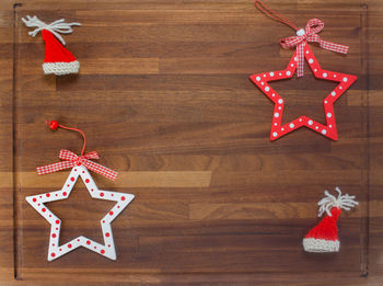 Directly above shot of christmas decorations on table