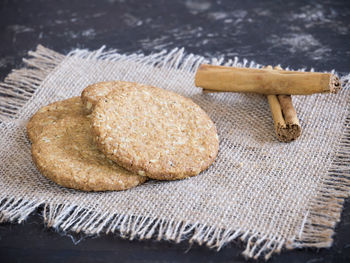 High angle view of cookies