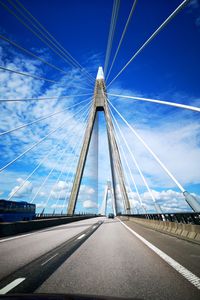 Low angle view of suspension bridge against sky