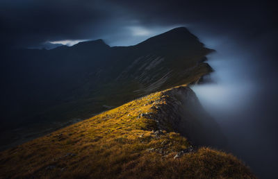 Incredible light at sunset in a cloudy day from fagaras mountains, romania.