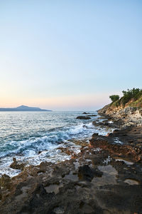 Scenic view of sea against clear sky