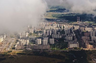 High angle view of buildings in city