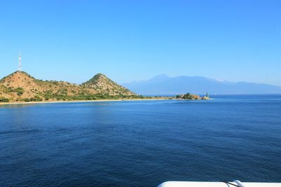 Scenic view of sea against clear blue sky