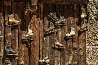 High angle view of shoes on wood