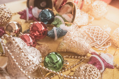 High angle view of dessert on table