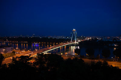 High angle view of illuminated city at night