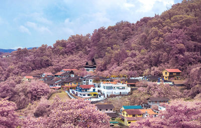 High angle view of townscape against sky