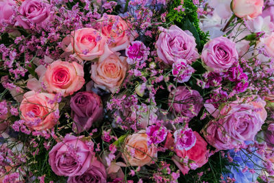 High angle view of rose bouquet