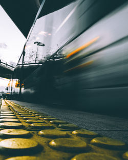 Blurred motion of car on road in city