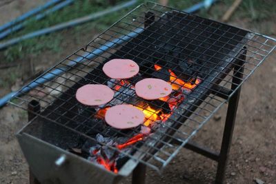 High angle view of barbecue grill