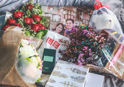 View of potted plants for sale at market